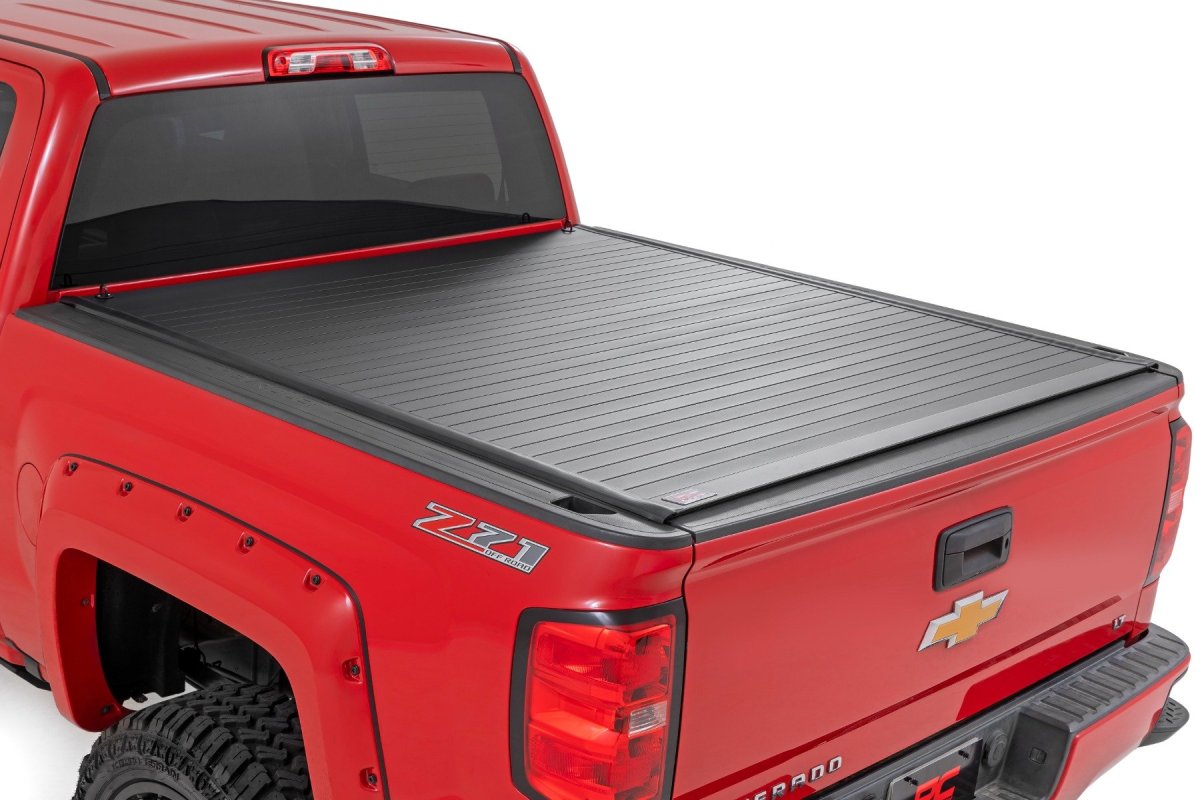 GMC Sierra 1500 Hard Roll Up Bed Cover - Rough Country - Flush, Low-Profile Design - Matte Black - '14-'18